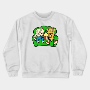 Cat and pizza eating popcorn Crewneck Sweatshirt